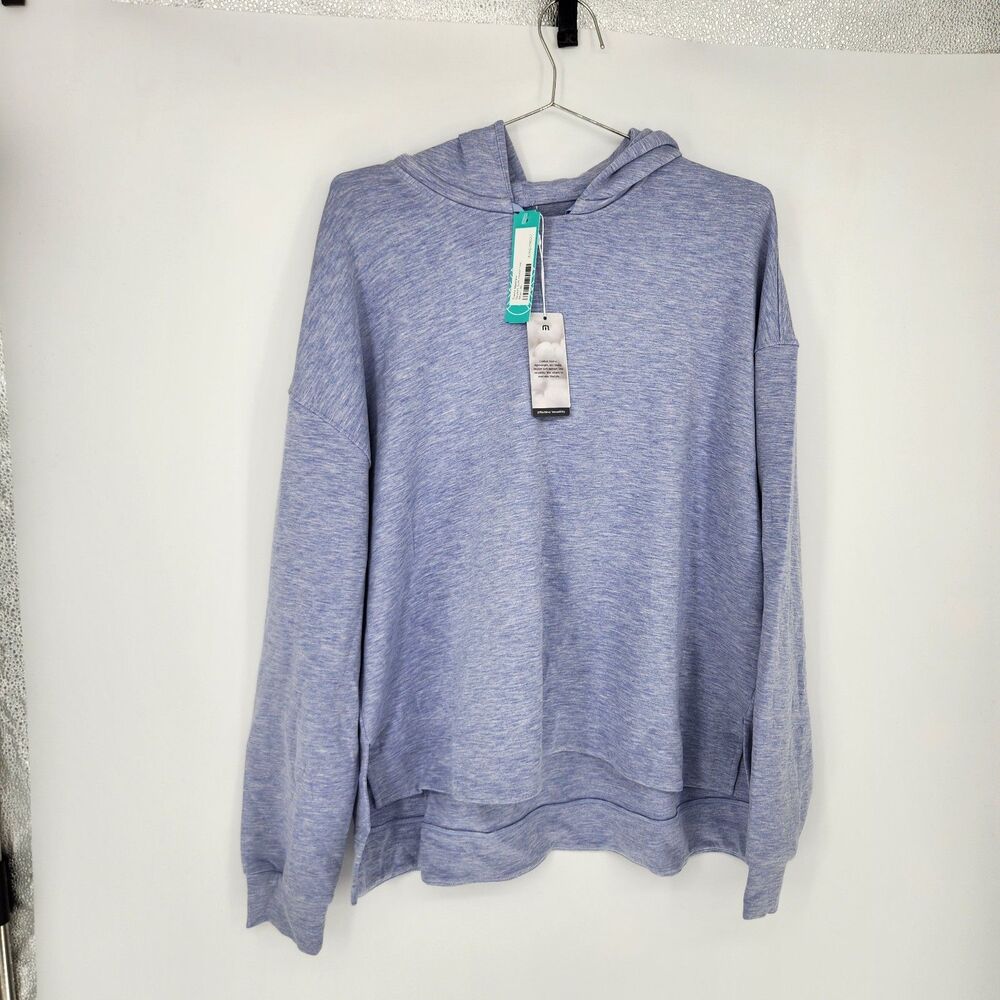 TravisMathew Women's XL Heather Soft Blue Skyloft Soft Hood Top NWT